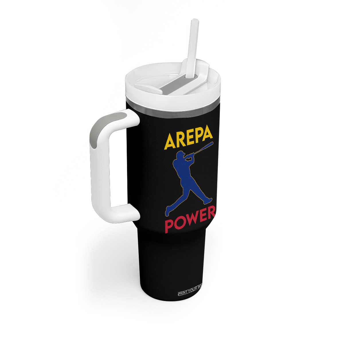 Arepa Power Baseball Batter Silhouette Tumbler With Handle Venezuelan Pride Beisbol for Baseball Fans TS02 Print Your Wear