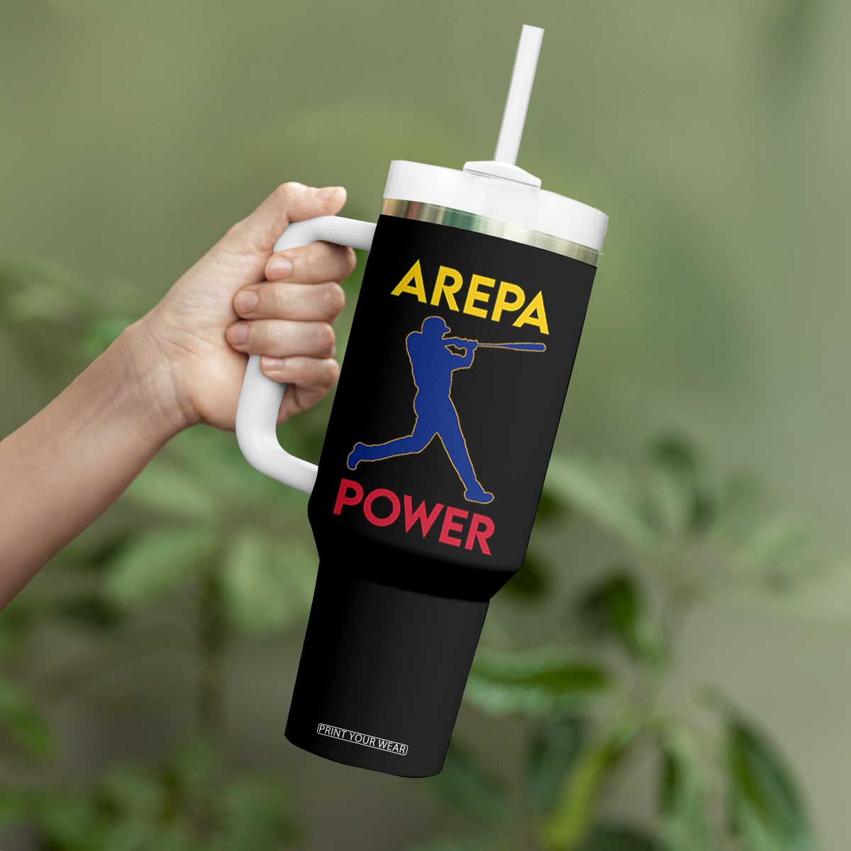 Arepa Power Baseball Batter Silhouette Tumbler With Handle Venezuelan Pride Beisbol for Baseball Fans TS02 Print Your Wear