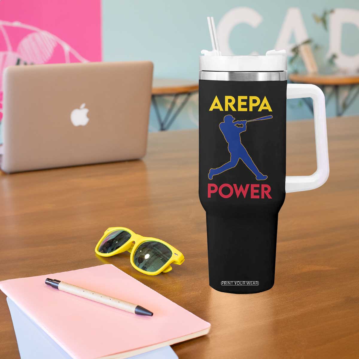 Arepa Power Baseball Batter Silhouette Tumbler With Handle Venezuelan Pride Beisbol for Baseball Fans TS02 Print Your Wear