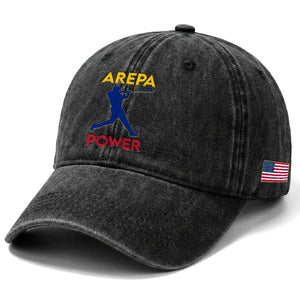 Arepa Power Baseball Batter Silhouette Washed Cotton Baseball Cap Venezuelan Pride Beisbol for Baseball Fans TS02 Print Your Wear