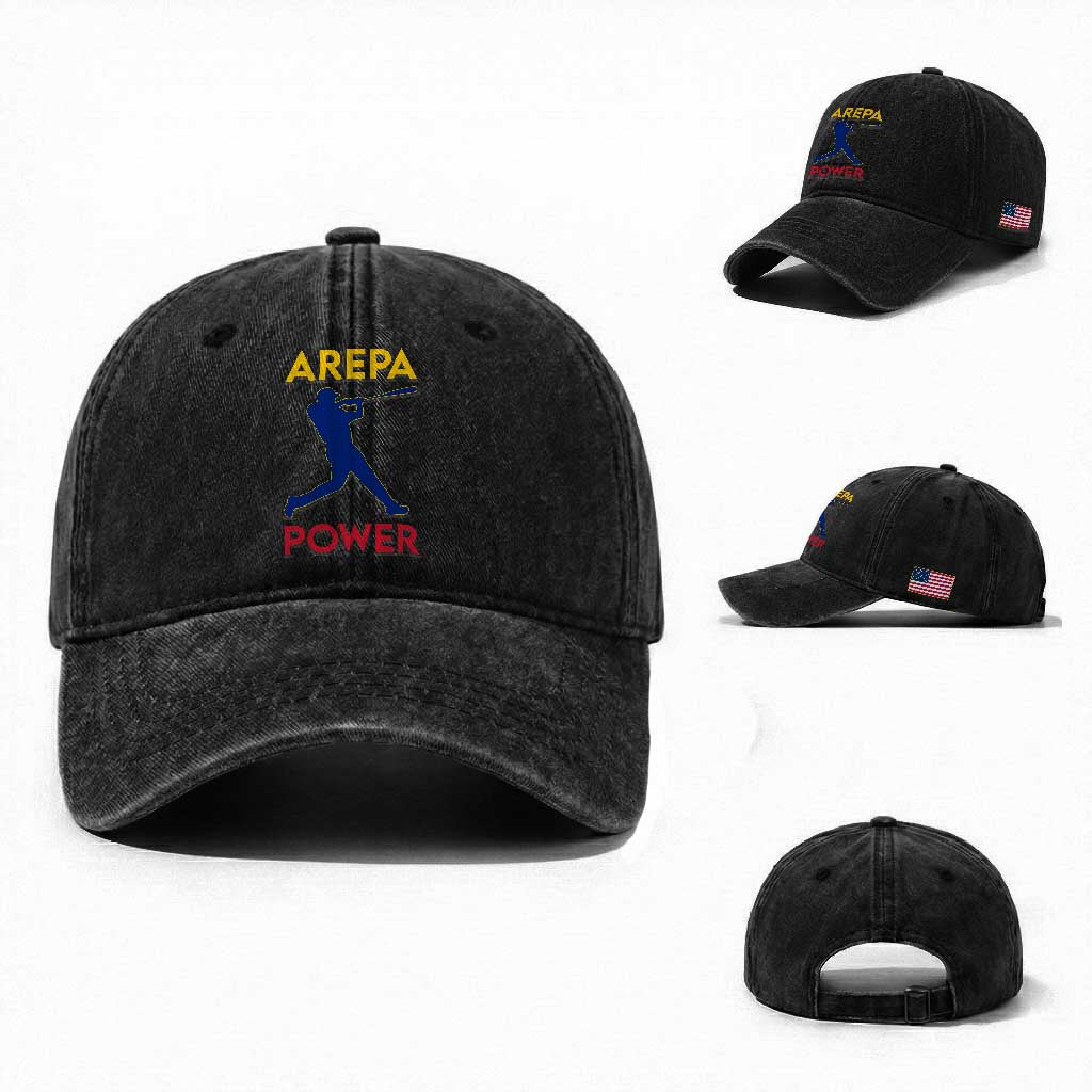 Arepa Power Baseball Batter Silhouette Washed Cotton Baseball Cap Venezuelan Pride Beisbol for Baseball Fans TS02 Washed Cap Universal Fit Black Print Your Wear