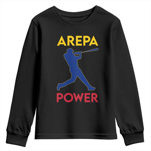 Arepa Power Baseball Batter Silhouette Youth Sweatshirt Venezuelan Pride Beisbol for Baseball Fans TS02 Black Print Your Wear