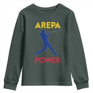 Arepa Power Baseball Batter Silhouette Youth Sweatshirt Venezuelan Pride Beisbol for Baseball Fans TS02 Dark Forest Green Print Your Wear