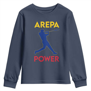 Arepa Power Baseball Batter Silhouette Youth Sweatshirt Venezuelan Pride Beisbol for Baseball Fans TS02 Navy Print Your Wear