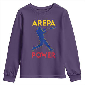 Arepa Power Baseball Batter Silhouette Youth Sweatshirt Venezuelan Pride Beisbol for Baseball Fans TS02 Purple Print Your Wear