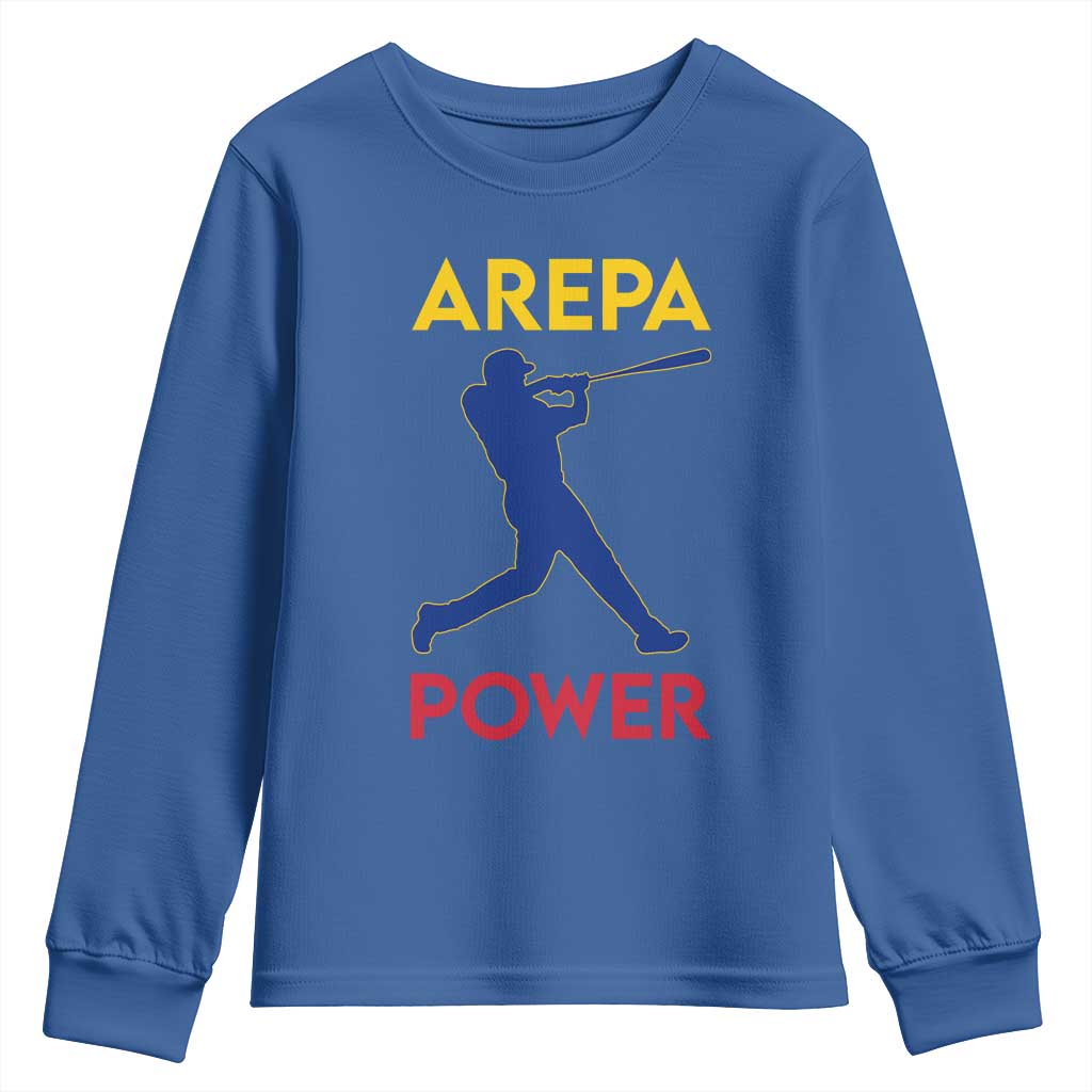Arepa Power Baseball Batter Silhouette Youth Sweatshirt Venezuelan Pride Beisbol for Baseball Fans TS02 Royal Blue Print Your Wear