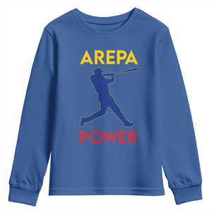 Arepa Power Baseball Batter Silhouette Youth Sweatshirt Venezuelan Pride Beisbol for Baseball Fans TS02 Royal Blue Print Your Wear