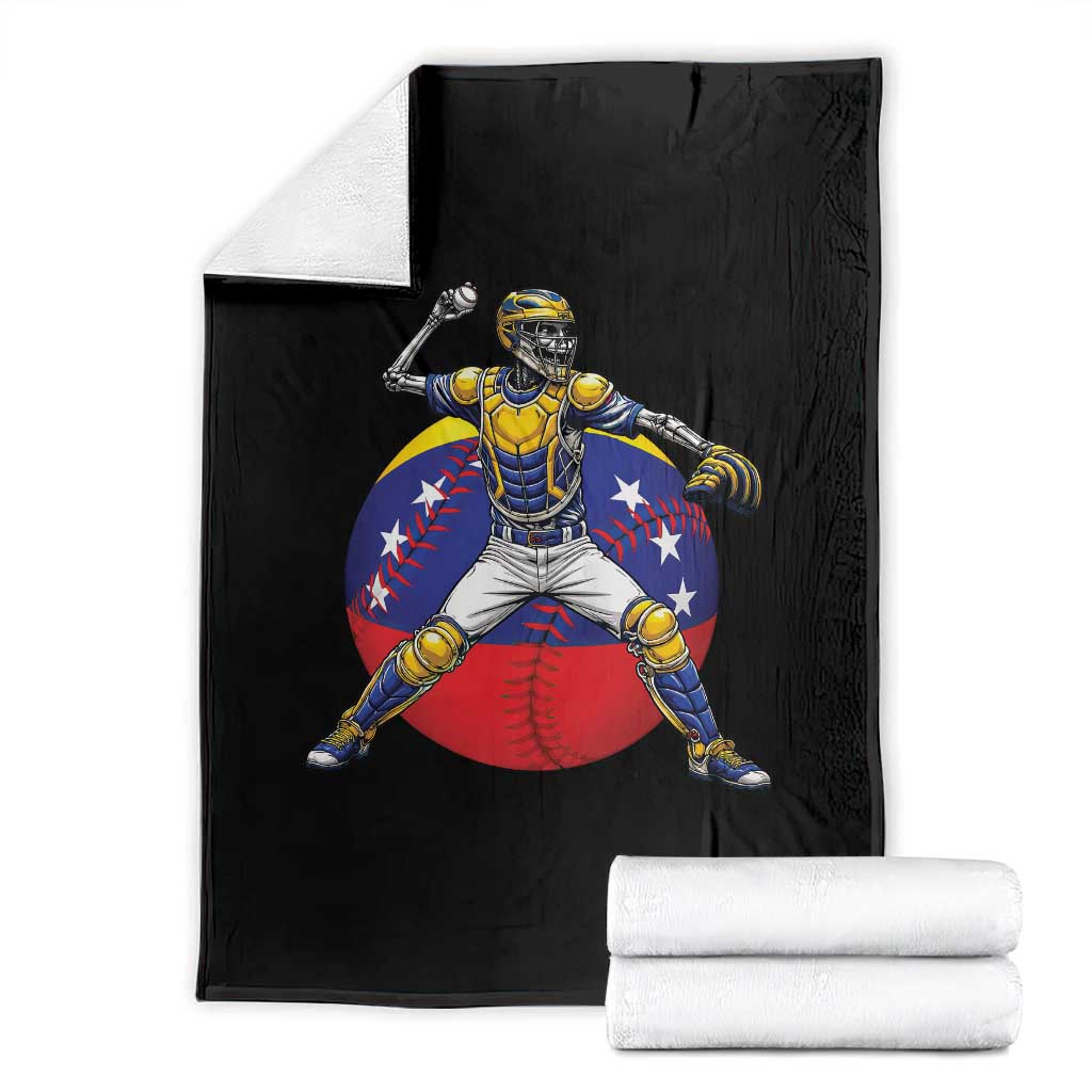 Venezuela Baseball Pitcher Skeleton Throw Blanket Venezuelan Flag Venezuela Pride Sports Fans TS02 Black Print Your Wear