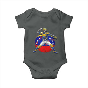 Venezuela Baseball Pitcher Skeleton Baby Onesie Venezuelan Flag Venezuela Pride Sports Fans TS02 Dark Heather Print Your Wear