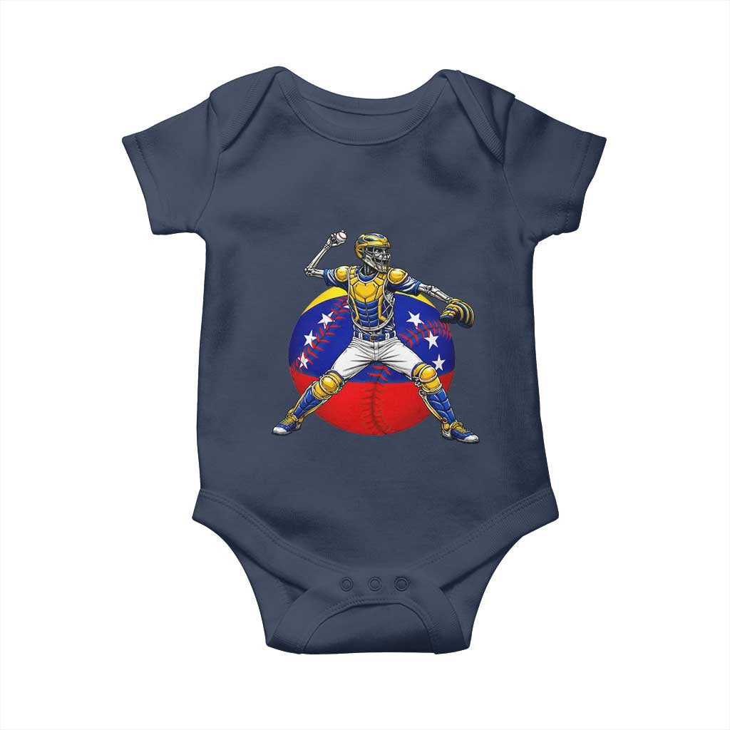 Venezuela Baseball Pitcher Skeleton Baby Onesie Venezuelan Flag Venezuela Pride Sports Fans TS02 Navy Print Your Wear
