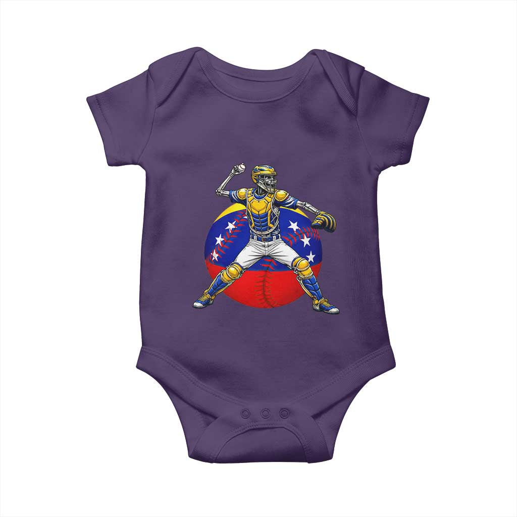 Venezuela Baseball Pitcher Skeleton Baby Onesie Venezuelan Flag Venezuela Pride Sports Fans TS02 Purple Print Your Wear