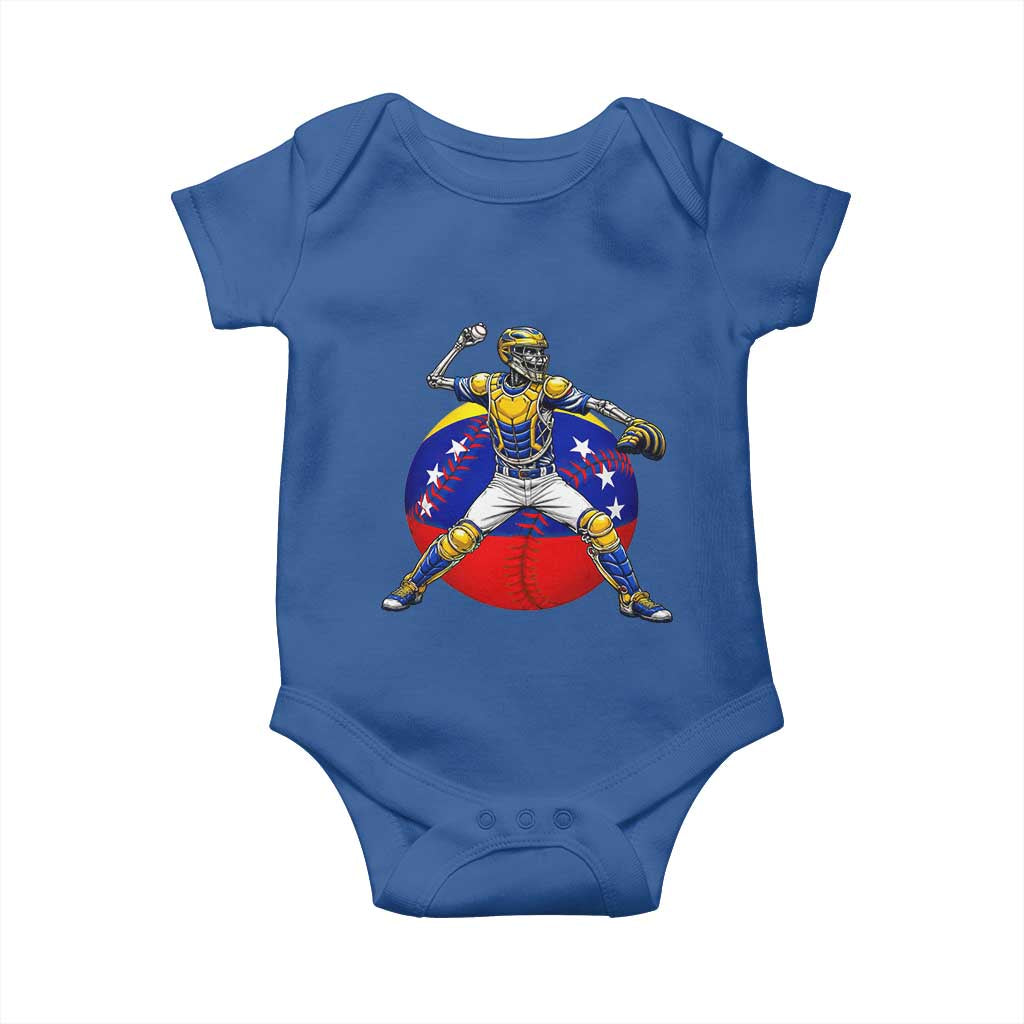 Venezuela Baseball Pitcher Skeleton Baby Onesie Venezuelan Flag Venezuela Pride Sports Fans TS02 Royal Blue Print Your Wear