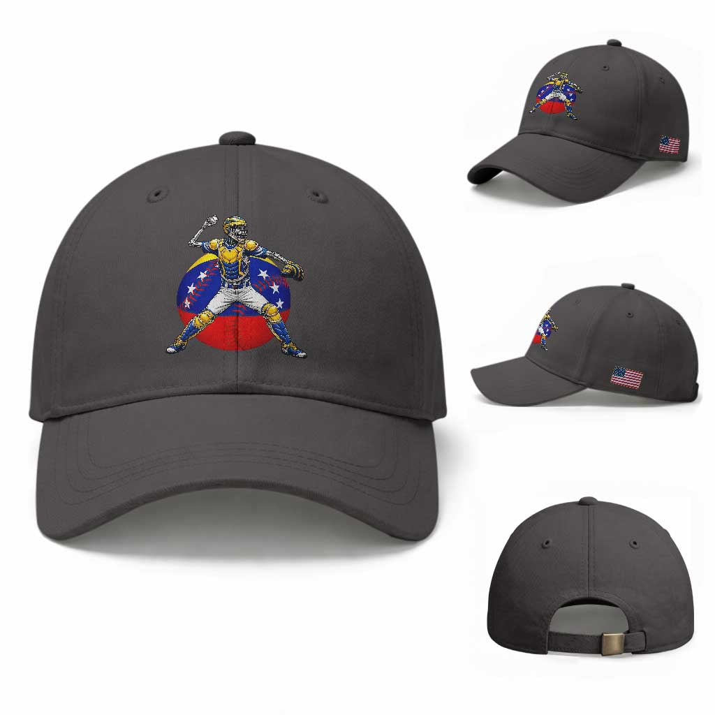 Venezuela Baseball Pitcher Skeleton Baseball Cap Venezuelan Flag Venezuela Pride Sports Fans TS02 Baseball Cap Universal Fit Dark Gray Print Your Wear