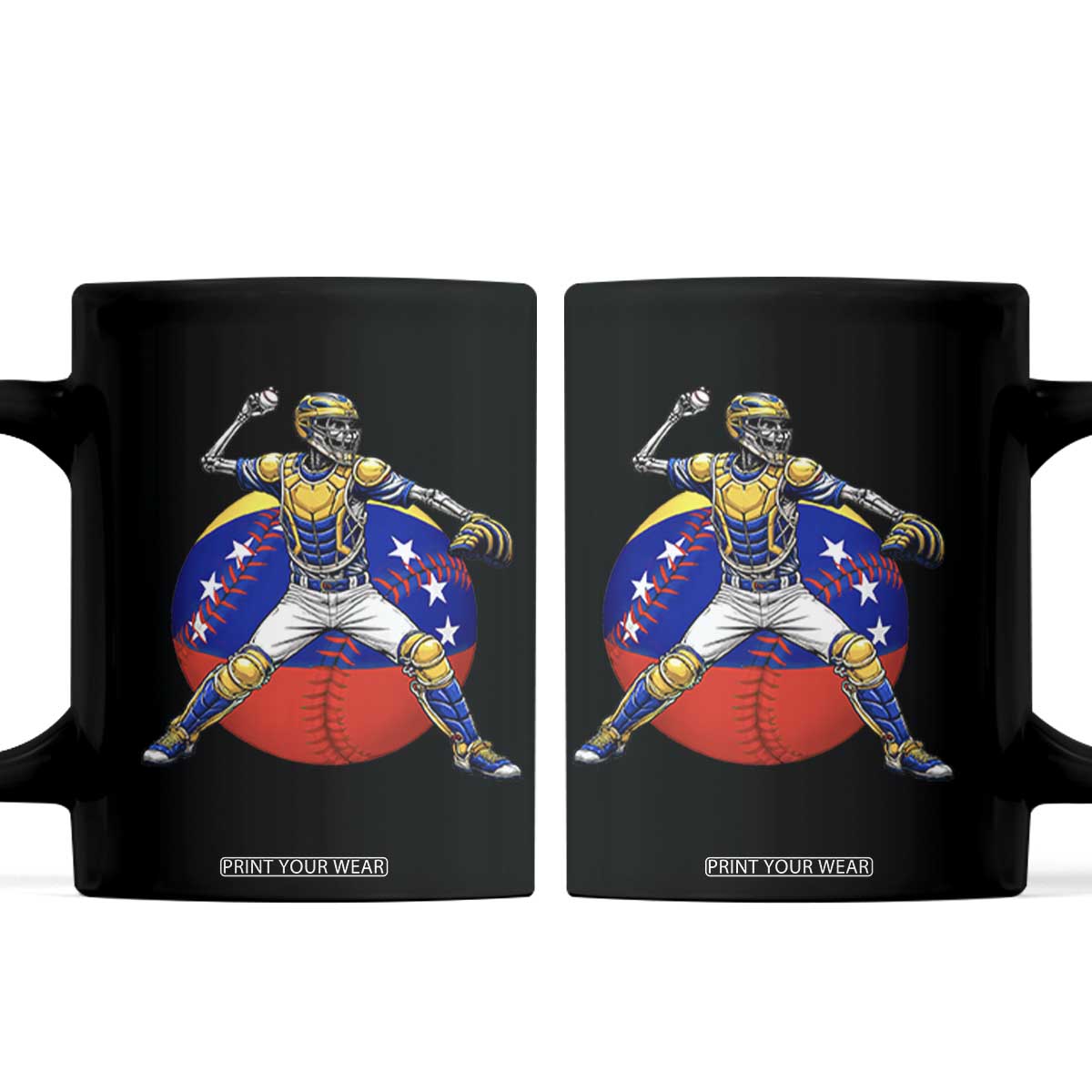 Venezuela Baseball Pitcher Skeleton Coffee Mug Venezuelan Flag Venezuela Pride Sports Fans TS02 Black Print Your Wear