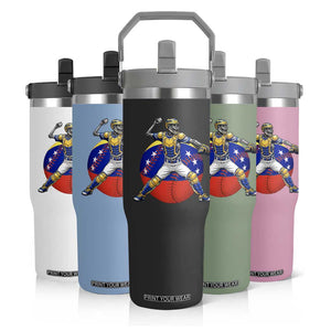 Venezuela Baseball Pitcher Skeleton Flip Straw Tumbler Venezuelan Flag Venezuela Pride Sports Fans TS02 Print Your Wear