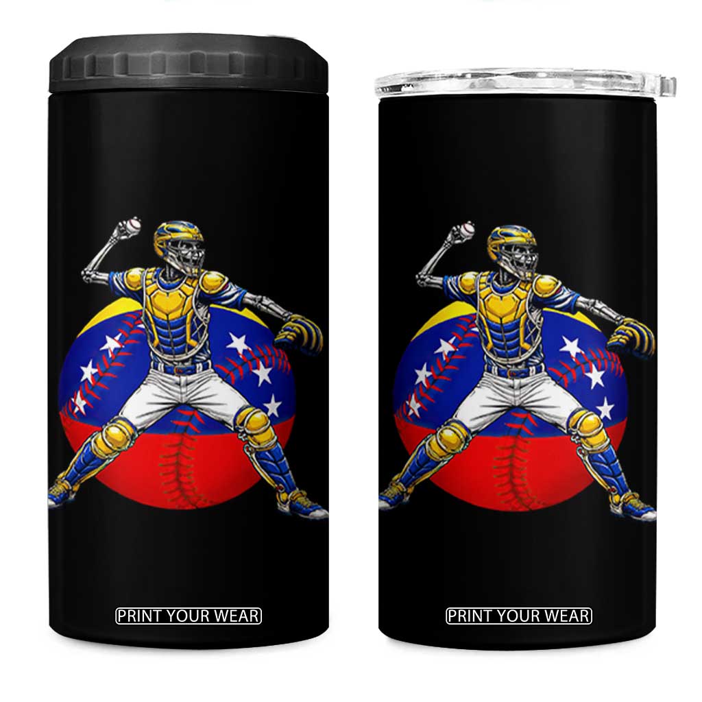Venezuela Baseball Pitcher Skeleton 4 in 1 Can Cooler Tumbler Venezuelan Flag Venezuela Pride Sports Fans TS02 One Size: 16 oz Black Print Your Wear