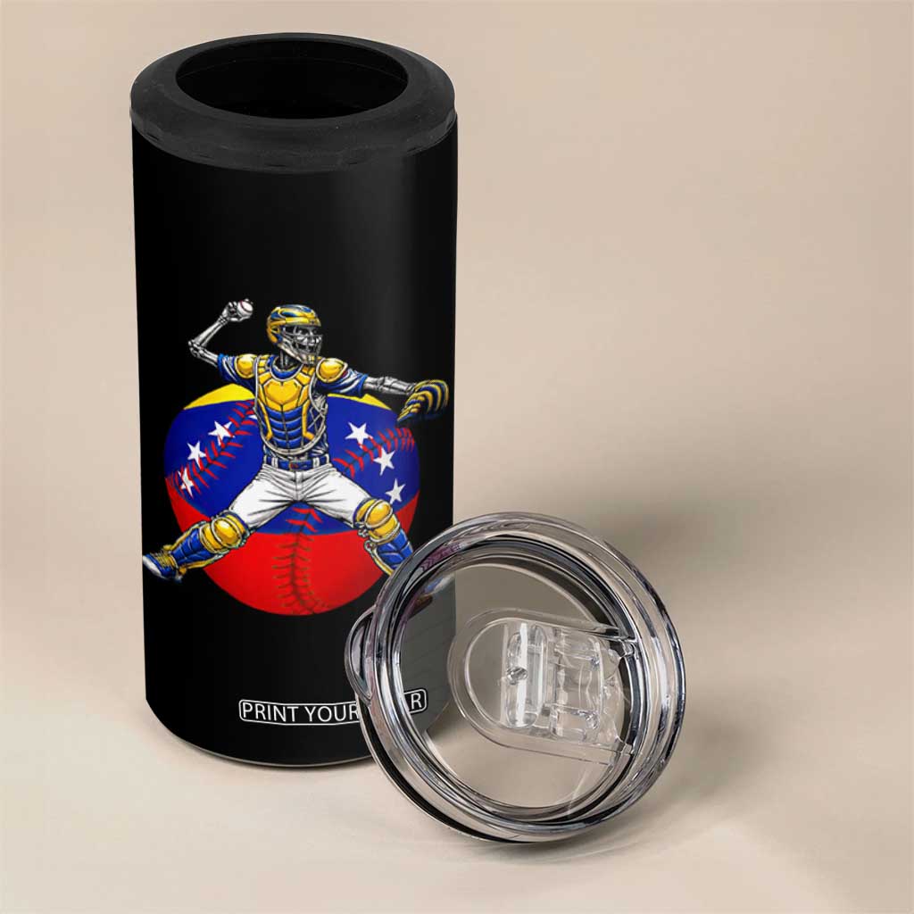 Venezuela Baseball Pitcher Skeleton 4 in 1 Can Cooler Tumbler Venezuelan Flag Venezuela Pride Sports Fans TS02 Print Your Wear