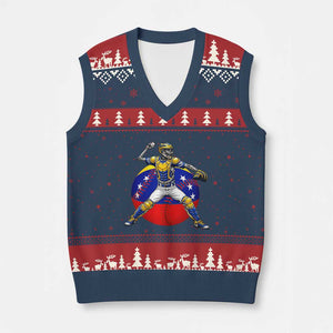 Venezuela Baseball Pitcher Skeleton V-Neck Knit Sweater Vest Venezuelan Flag Venezuela Pride Sports Fans TS02 Navy Red Print Your Wear
