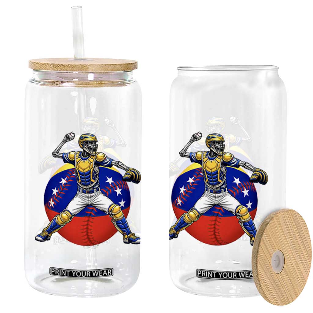 Venezuela Baseball Pitcher Skeleton Glass Can - Venezuelan Flag Venezuela Pride Sports Fans TS02 Print Your Wear