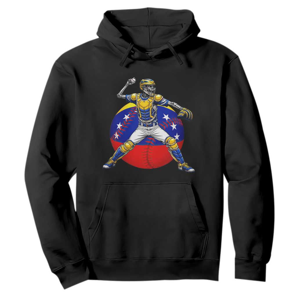 Venezuela Baseball Pitcher Skeleton Hoodie Venezuelan Flag Venezuela Pride Sports Fans TS02 Black Print Your Wear