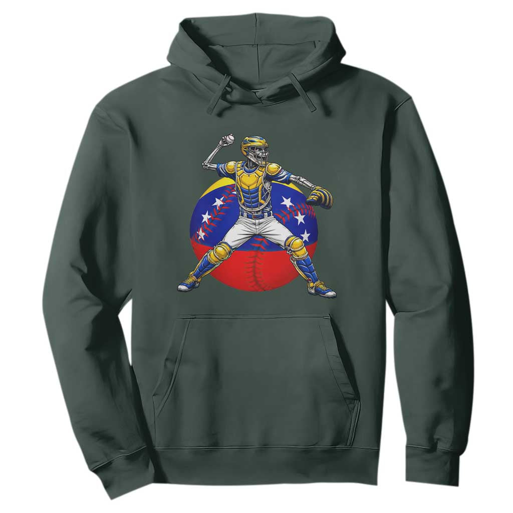 Venezuela Baseball Pitcher Skeleton Hoodie Venezuelan Flag Venezuela Pride Sports Fans TS02 Dark Forest Green Print Your Wear