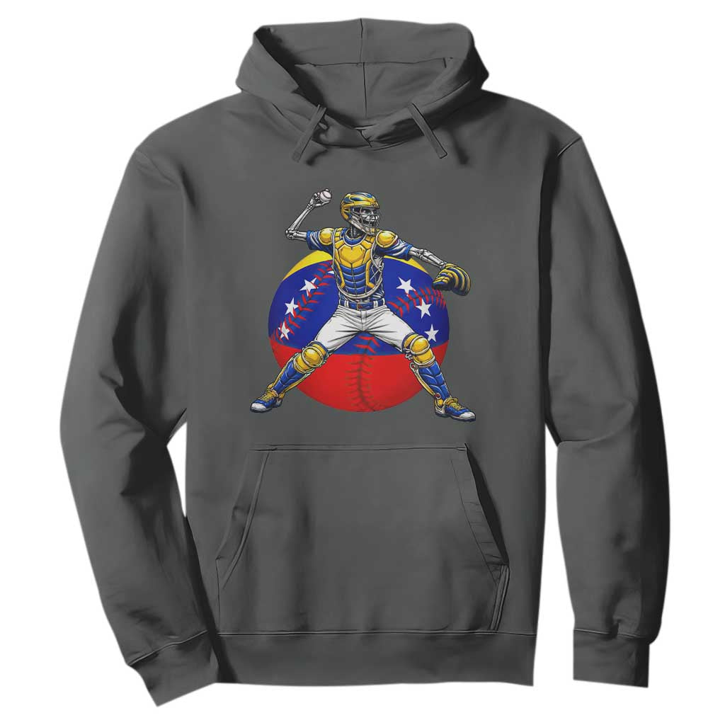 Venezuela Baseball Pitcher Skeleton Hoodie Venezuelan Flag Venezuela Pride Sports Fans TS02 Dark Heather Print Your Wear