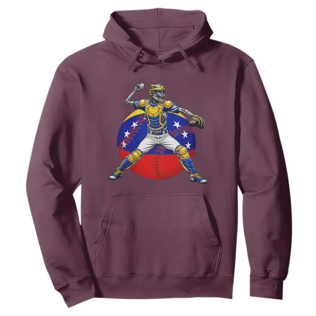 Venezuela Baseball Pitcher Skeleton Hoodie Venezuelan Flag Venezuela Pride Sports Fans TS02 Maroon Print Your Wear