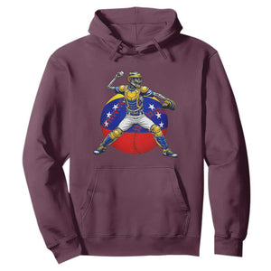 Venezuela Baseball Pitcher Skeleton Hoodie Venezuelan Flag Venezuela Pride Sports Fans TS02 Maroon Print Your Wear