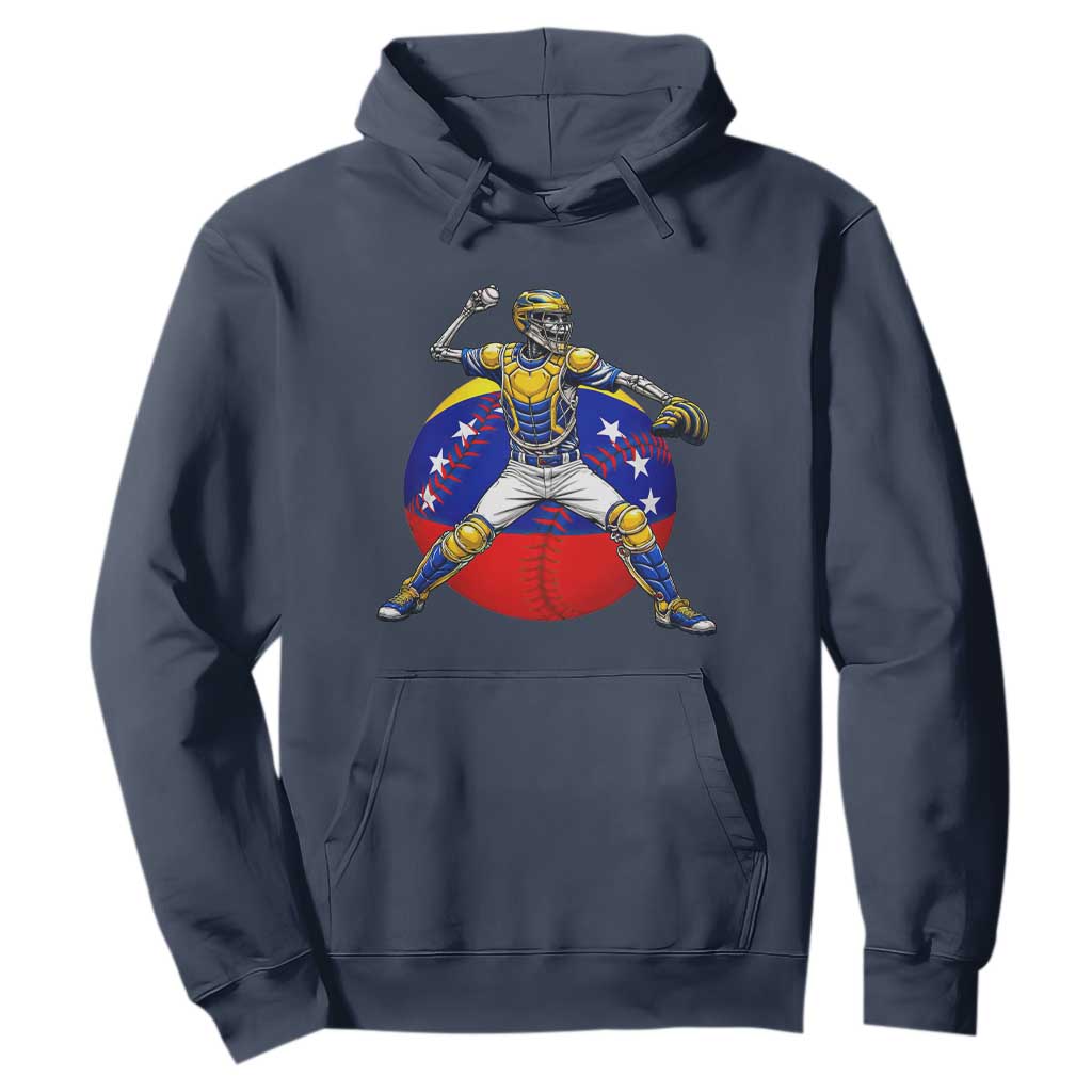 Venezuela Baseball Pitcher Skeleton Hoodie Venezuelan Flag Venezuela Pride Sports Fans TS02 Navy Print Your Wear