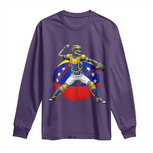 Venezuela Baseball Pitcher Skeleton Long Sleeve Shirt Venezuelan Flag Venezuela Pride Sports Fans TS02 Purple Print Your Wear