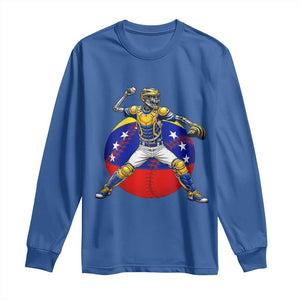 Venezuela Baseball Pitcher Skeleton Long Sleeve Shirt Venezuelan Flag Venezuela Pride Sports Fans TS02 Royal Blue Print Your Wear