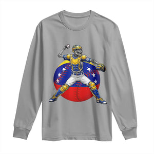 Venezuela Baseball Pitcher Skeleton Long Sleeve Shirt Venezuelan Flag Venezuela Pride Sports Fans TS02 Sport Gray Print Your Wear