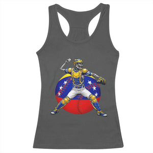 Venezuela Baseball Pitcher Skeleton Racerback Tank Top Venezuelan Flag Venezuela Pride Sports Fans TS02 Dark Heather Print Your Wear