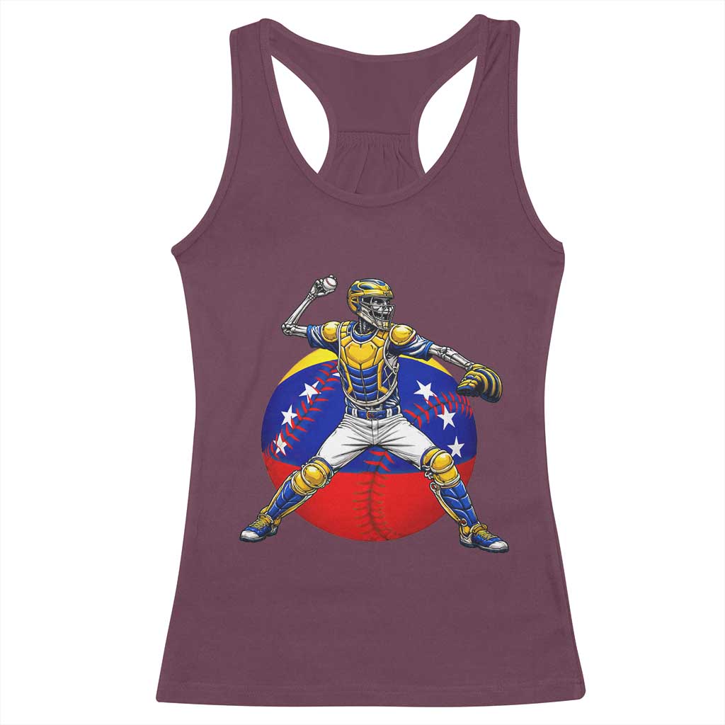 Venezuela Baseball Pitcher Skeleton Racerback Tank Top Venezuelan Flag Venezuela Pride Sports Fans TS02 Maroon Print Your Wear