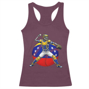 Venezuela Baseball Pitcher Skeleton Racerback Tank Top Venezuelan Flag Venezuela Pride Sports Fans TS02 Maroon Print Your Wear