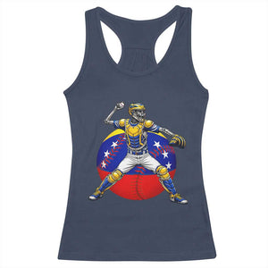 Venezuela Baseball Pitcher Skeleton Racerback Tank Top Venezuelan Flag Venezuela Pride Sports Fans TS02 Navy Print Your Wear