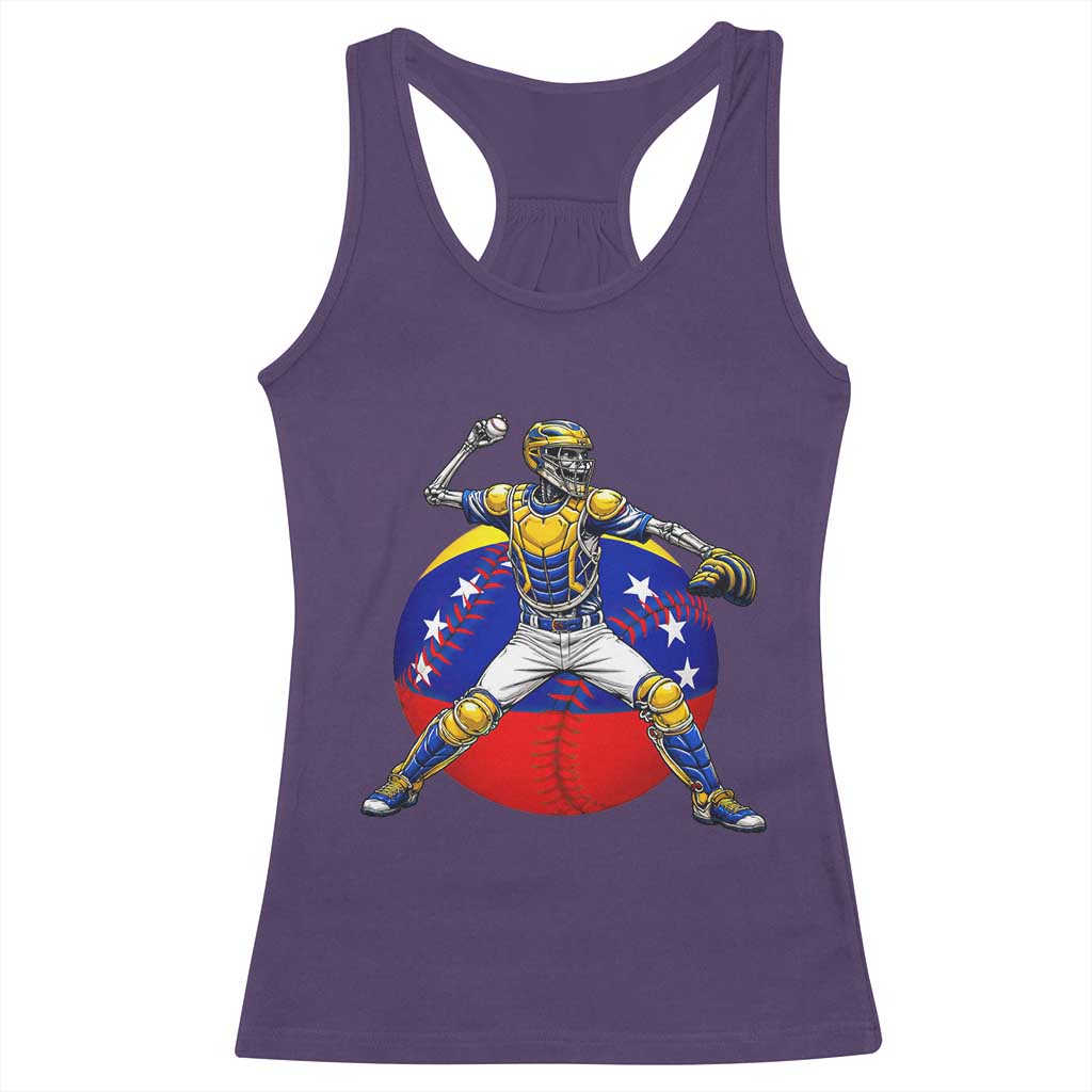 Venezuela Baseball Pitcher Skeleton Racerback Tank Top Venezuelan Flag Venezuela Pride Sports Fans TS02 Purple Print Your Wear