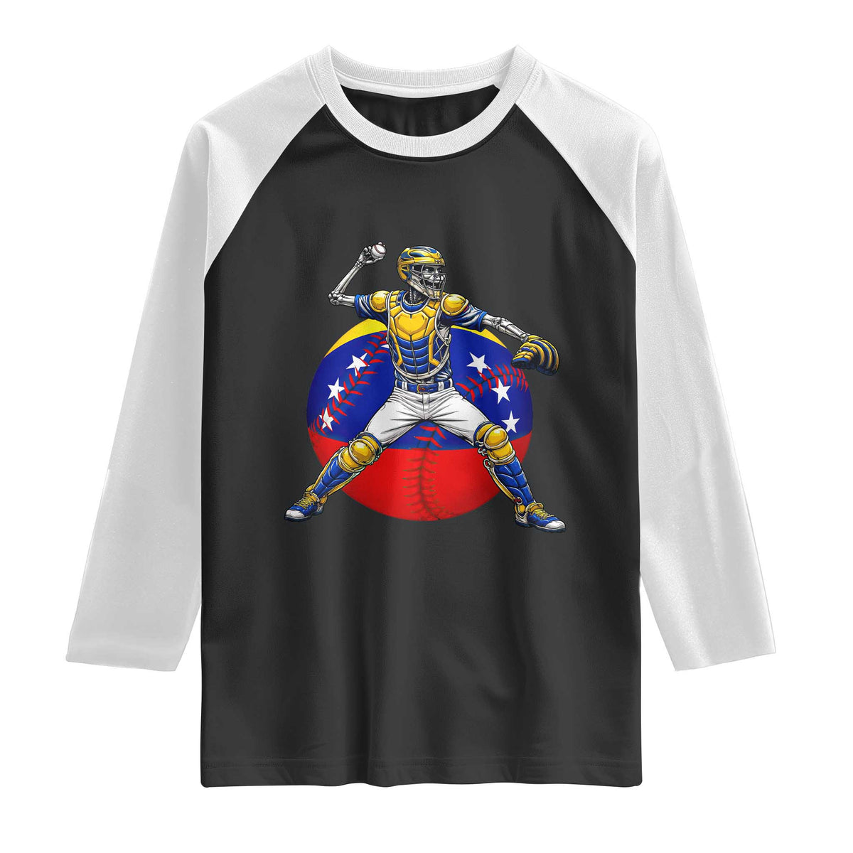Venezuela Baseball Pitcher Skeleton Raglan Shirt Venezuelan Flag Venezuela Pride Sports Fans TS02 Black White Print Your Wear
