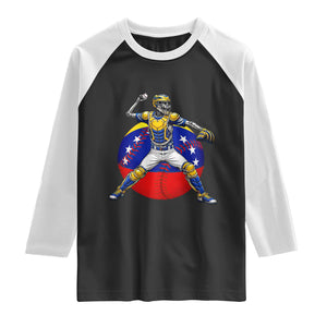 Venezuela Baseball Pitcher Skeleton Raglan Shirt Venezuelan Flag Venezuela Pride Sports Fans TS02 Black White Print Your Wear