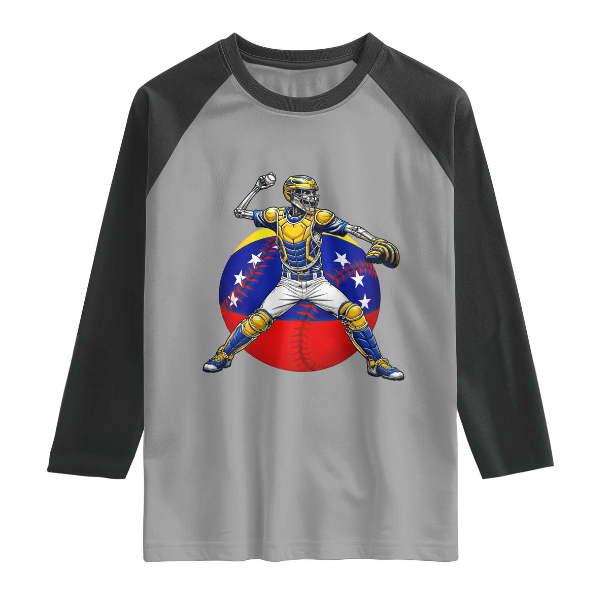 Venezuela Baseball Pitcher Skeleton Raglan Shirt Venezuelan Flag Venezuela Pride Sports Fans TS02 Sport Gray Black Print Your Wear