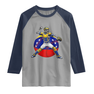 Venezuela Baseball Pitcher Skeleton Raglan Shirt Venezuelan Flag Venezuela Pride Sports Fans TS02 Sport Gray Navy Print Your Wear