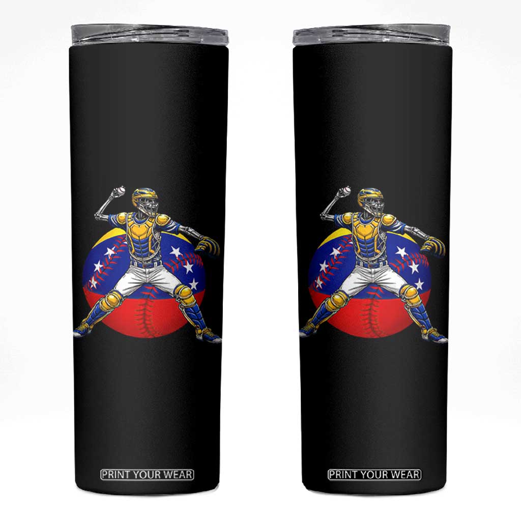 Venezuela Baseball Pitcher Skeleton Skinny Tumbler Venezuelan Flag Venezuela Pride Sports Fans TS02 Black Print Your Wear
