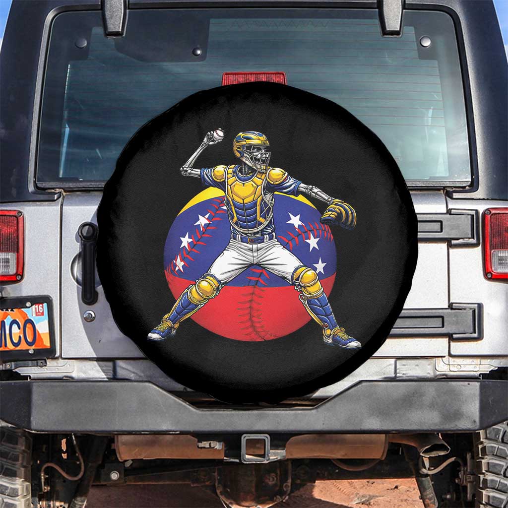 Venezuela Baseball Pitcher Skeleton Spare Tire Cover Venezuelan Flag Venezuela Pride Sports Fans TS02 No hole Black Print Your Wear