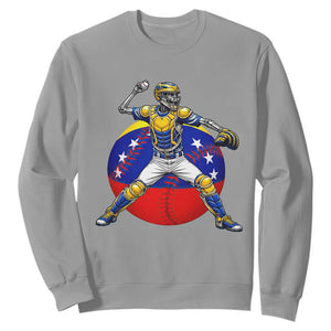 Venezuela Baseball Pitcher Skeleton Sweatshirt Venezuelan Flag Venezuela Pride Sports Fans TS02 Sport Gray Print Your Wear