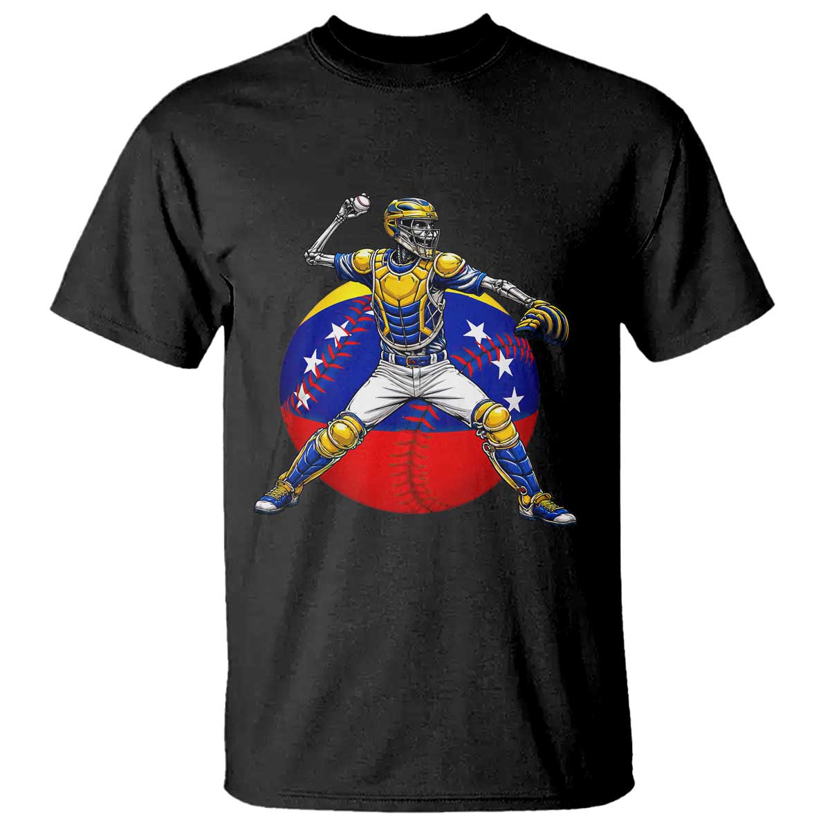 Venezuela Baseball Pitcher Skeleton T Shirt Venezuelan Flag Venezuela Pride Sports Fans TS02 Black Print Your Wear