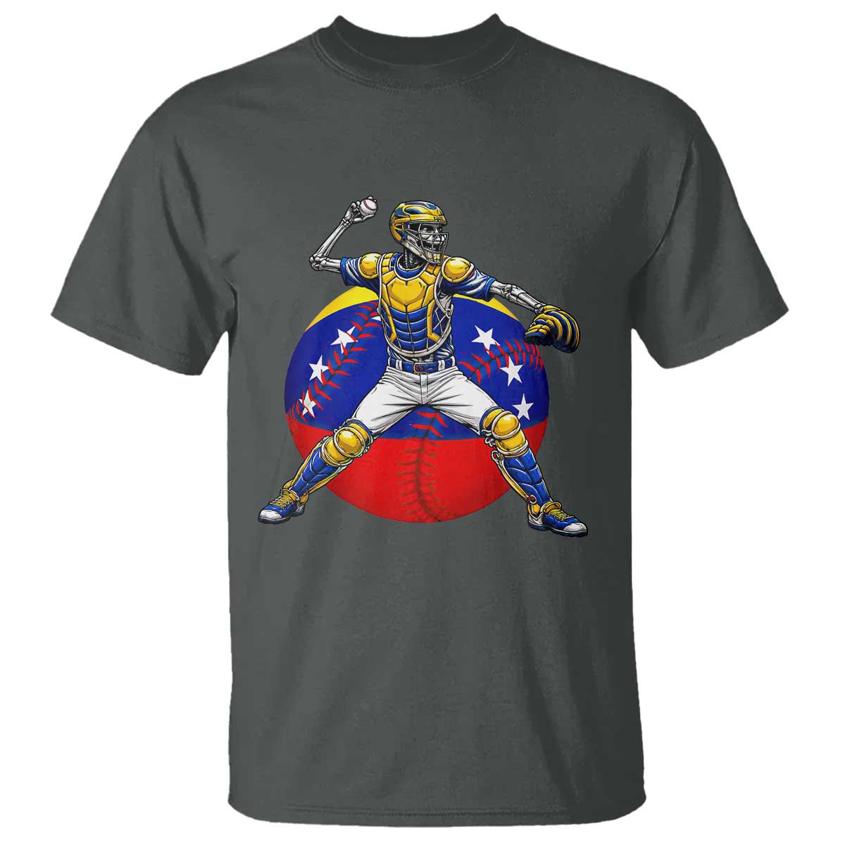 Venezuela Baseball Pitcher Skeleton T Shirt Venezuelan Flag Venezuela Pride Sports Fans TS02 Dark Heather Print Your Wear