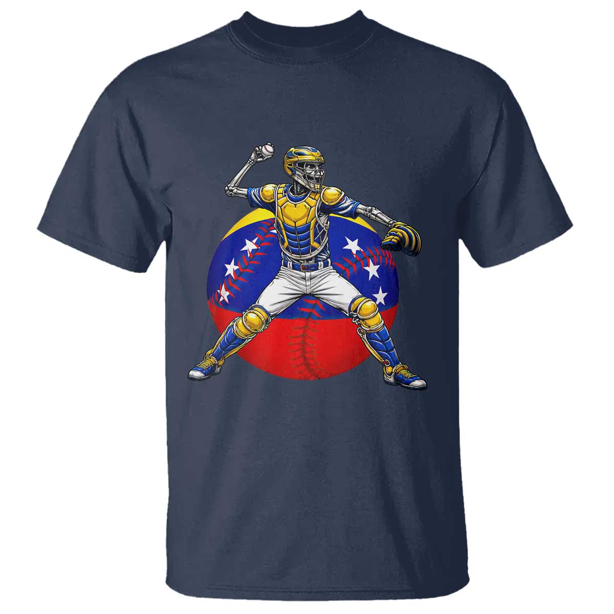 Venezuela Baseball Pitcher Skeleton T Shirt Venezuelan Flag Venezuela Pride Sports Fans TS02 Navy Print Your Wear