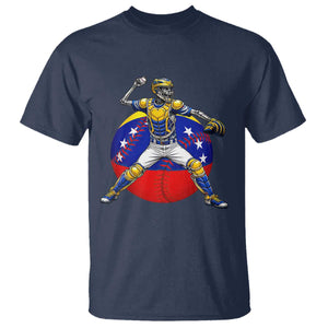 Venezuela Baseball Pitcher Skeleton T Shirt Venezuelan Flag Venezuela Pride Sports Fans TS02 Navy Print Your Wear