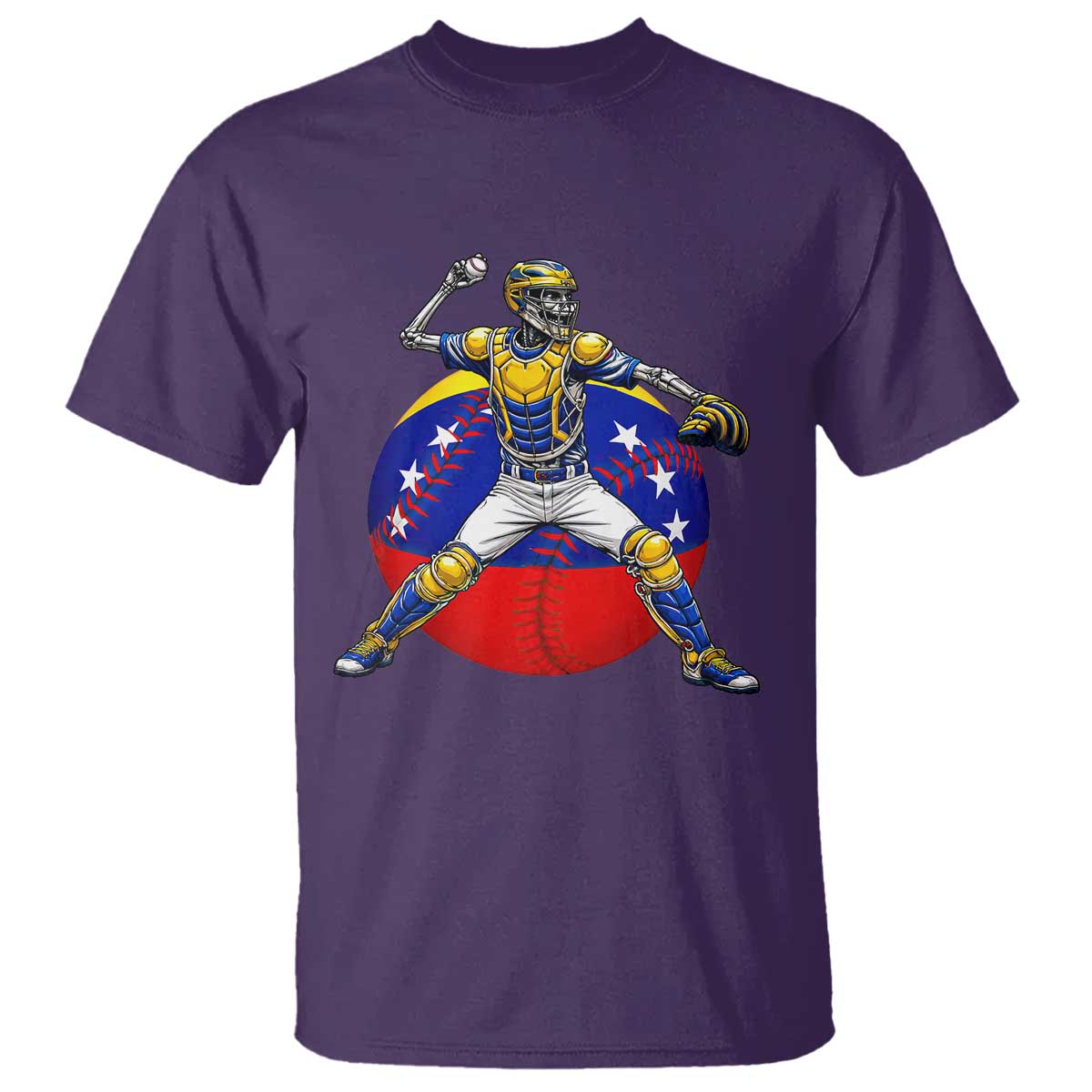 Venezuela Baseball Pitcher Skeleton T Shirt Venezuelan Flag Venezuela Pride Sports Fans TS02 Purple Print Your Wear