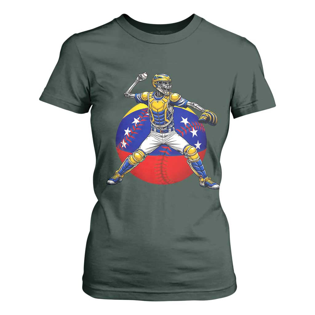 Venezuela Baseball Pitcher Skeleton T Shirt For Women Venezuelan Flag Venezuela Pride Sports Fans TS02 Dark Forest Green Print Your Wear